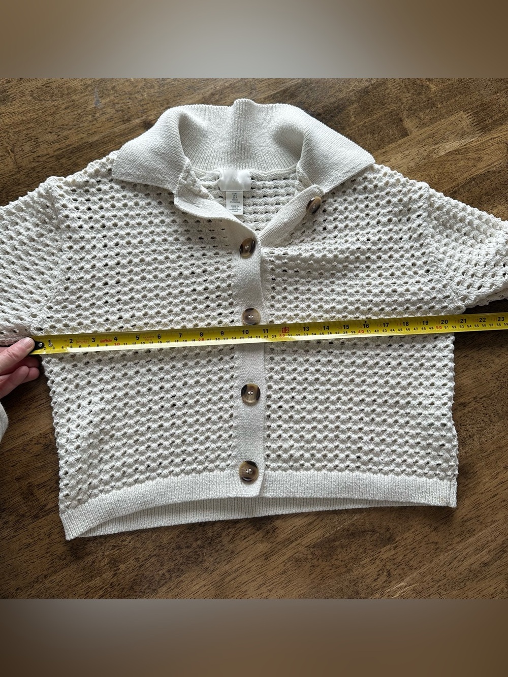 H&M Cream Open-Weave Button Cardigan Collared - Picture 7 of 9